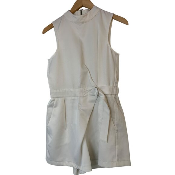 Glamorous White High Neck Romper S Summer Slit Back Elastic Waist New RA10077 - Picture 8 of 9